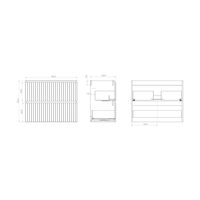 Linea Muscat Sage Fluted Double Drawer Wall Hung Vanity Unit Including Basin 800mm x 390mm