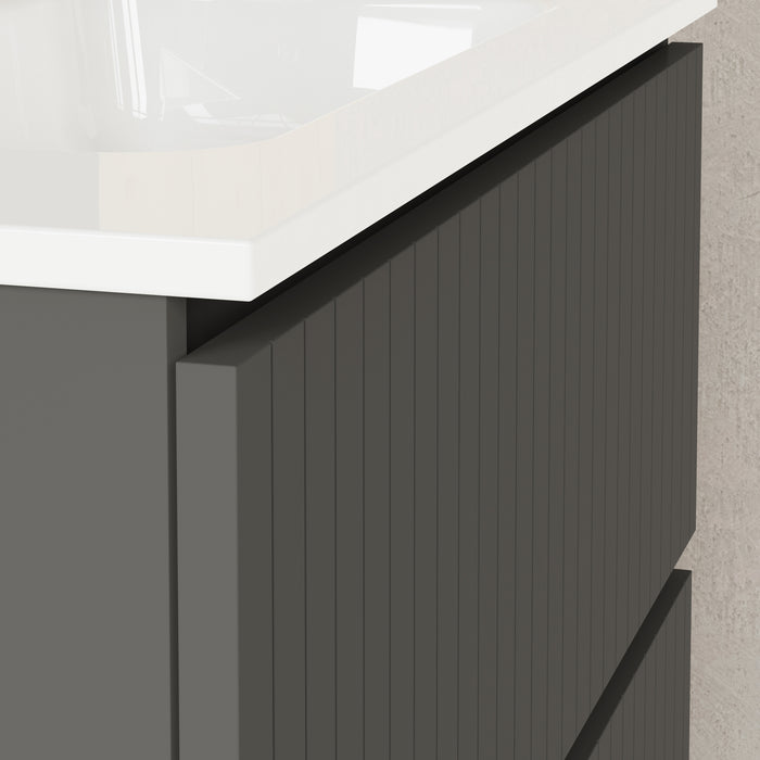Linea Matt Grey Fluted Double Drawer Wall Hung Vanity Unit Including Basin 800mm x 390mm