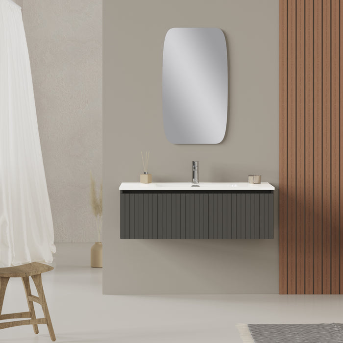 Linea Matt Grey Fluted Wall Hung Vanity Unit Including Basin 1000mm x 390mm
