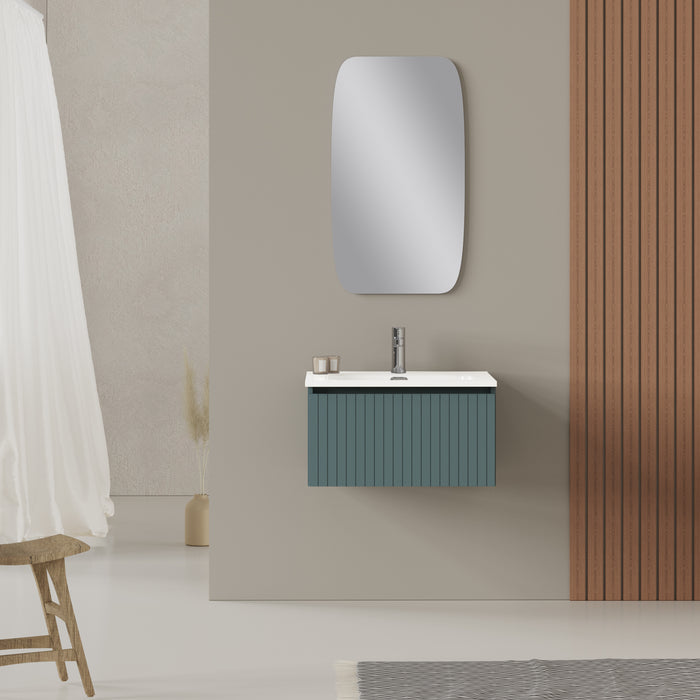 Linea Ocean Blue Fluted Wall Hung Vanity Unit Including Basin 600mm x 390mm