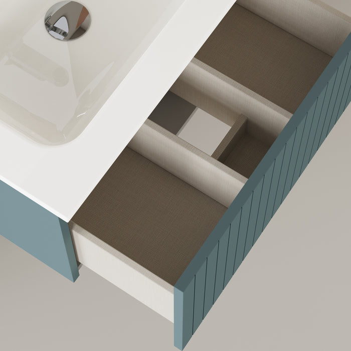 Linea Ocean Blue Fluted Wall Hung Vanity Unit Including Basin 600mm x 390mm
