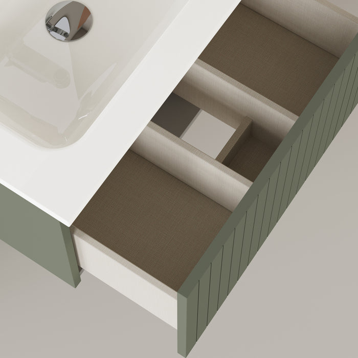 Linea Muscat Sage Fluted Wall Hung Vanity Unit Including Basin 600mm x 390mm