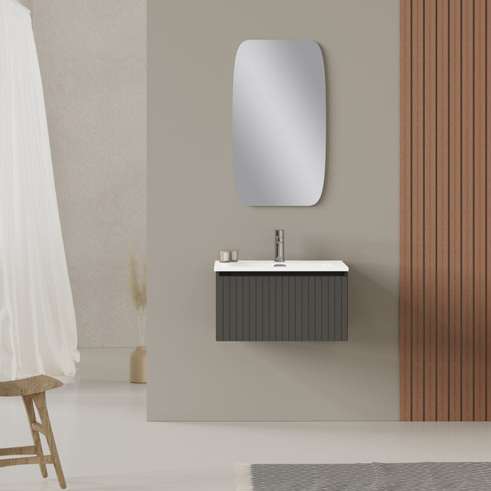 Linea Matt Grey Fluted Wall Hung Vanity Unit Including Basin 600mm x 390mm