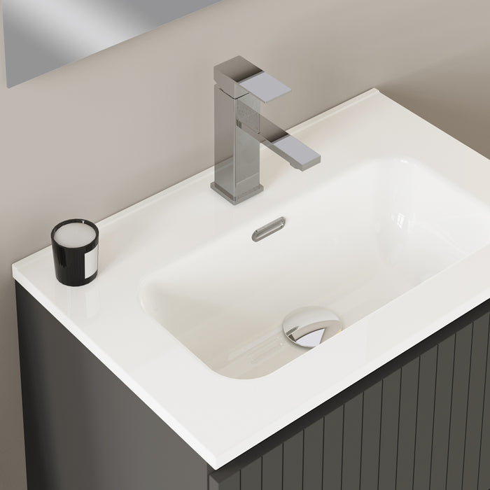 Linea Matt Grey Fluted Wall Hung Vanity Unit Including Basin 600mm x 390mm