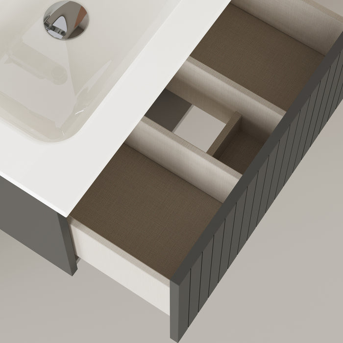 Linea Matt Grey Fluted Wall Hung Vanity Unit Including Basin 600mm x 390mm