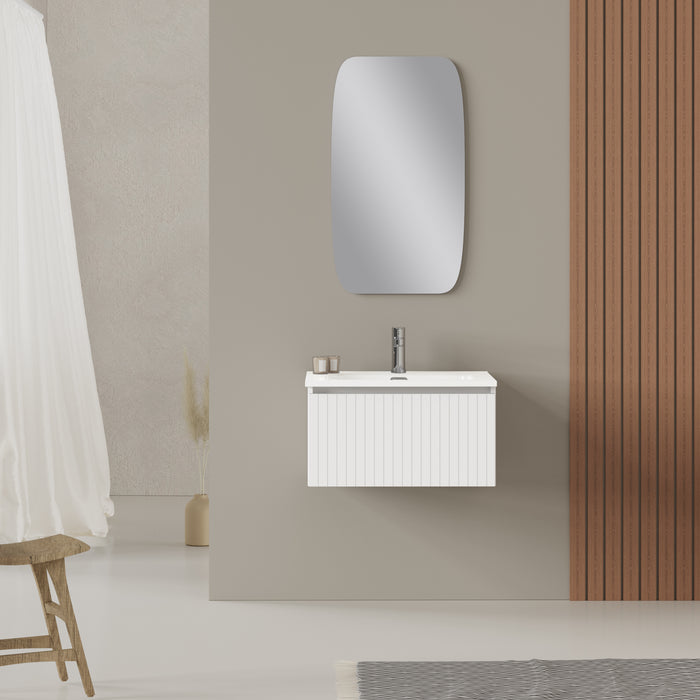 Linea Matt White Fluted Wall Hung Vanity Unit Including Basin 600mm x 390mm