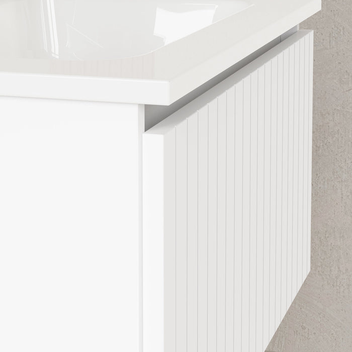 Linea Matt White Fluted Wall Hung Vanity Unit Including Basin 800mm x 390mm