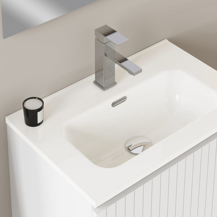 Linea Matt White Fluted Wall Hung Vanity Unit Including Basin 800mm x 390mm
