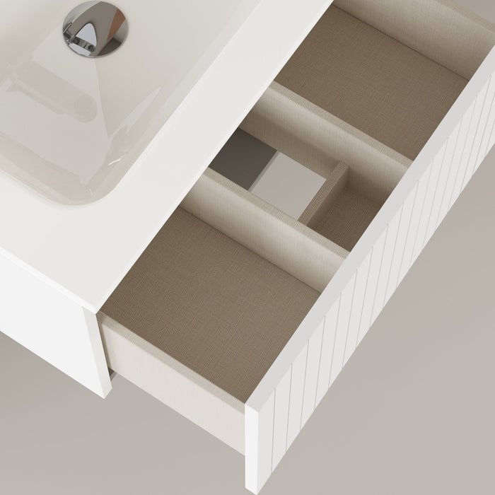 Linea Matt White Fluted Wall Hung Vanity Unit Including Basin 800mm x 390mm