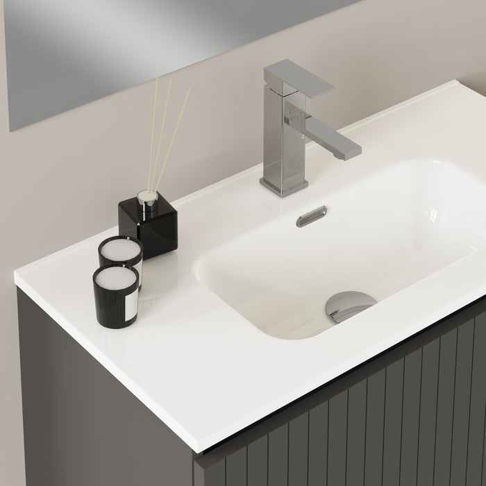 Linea Matt Grey Fluted Wall Hung Vanity Unit Including Basin 800mm x 390mm