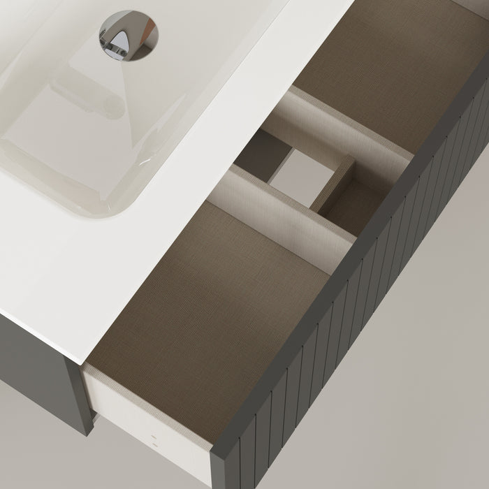 Linea Matt Grey Fluted Wall Hung Vanity Unit Including Basin 800mm x 390mm