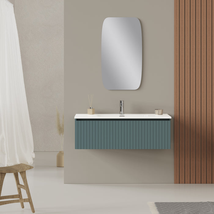 Linea Ocean Blue Fluted Wall Hung Vanity Unit Including Basin 1000mm x 460mm