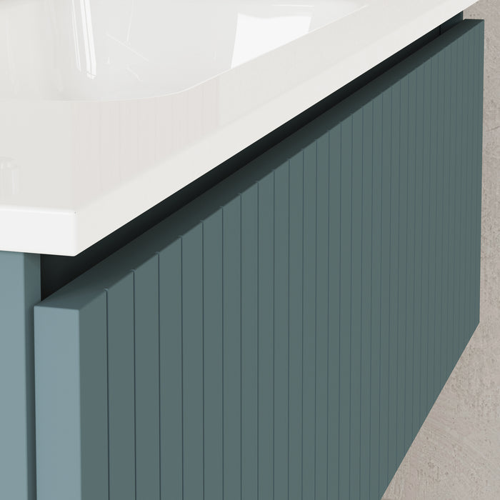 Linea Ocean Blue Fluted Wall Hung Vanity Unit Including Basin 1000mm x 460mm