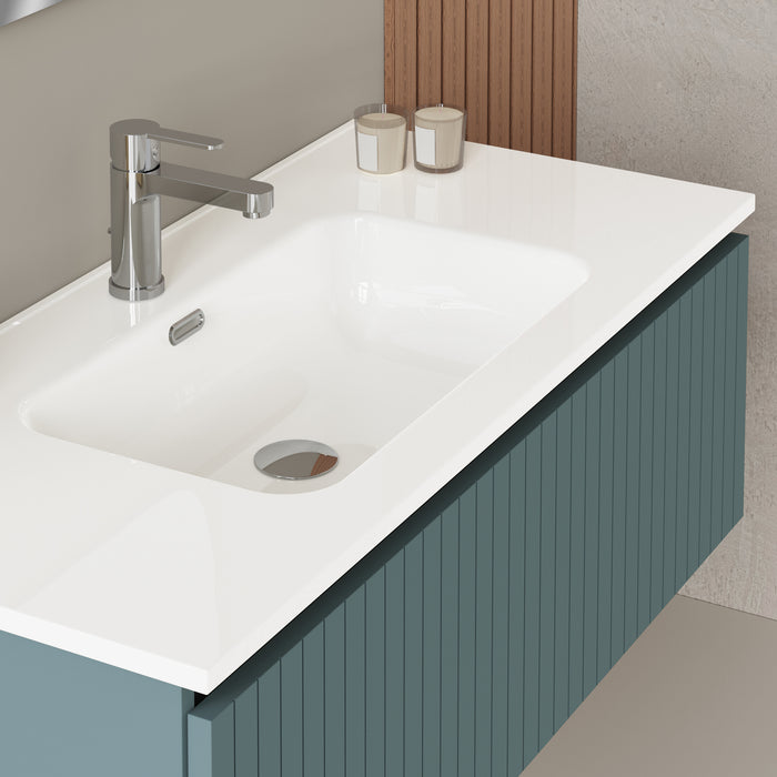Linea Ocean Blue Fluted Wall Hung Vanity Unit Including Basin 1000mm x 460mm