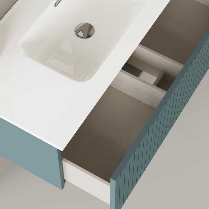 Linea Ocean Blue Fluted Wall Hung Vanity Unit Including Basin 1000mm x 460mm