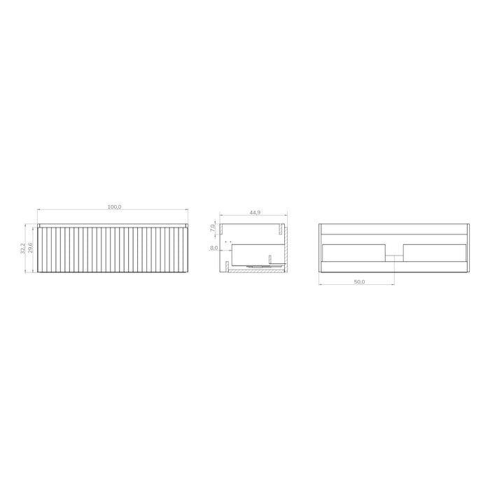 Linea Ocean Blue Fluted Wall Hung Vanity Unit Including Basin 1000mm x 460mm