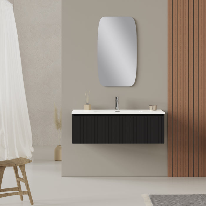 Linea Matt Black Fluted Wall Hung Vanity Unit Including Basin 1000mm x 460mm