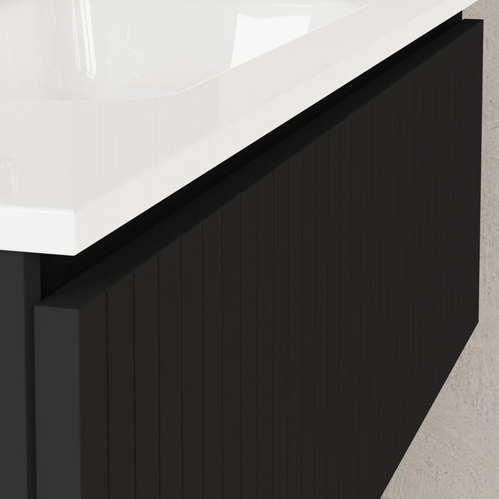 Linea Matt Black Fluted Wall Hung Vanity Unit Including Basin 1000mm x 460mm