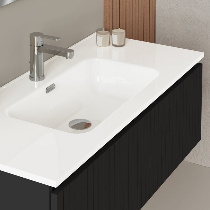 Linea Matt Black Fluted Wall Hung Vanity Unit Including Basin 1000mm x 460mm