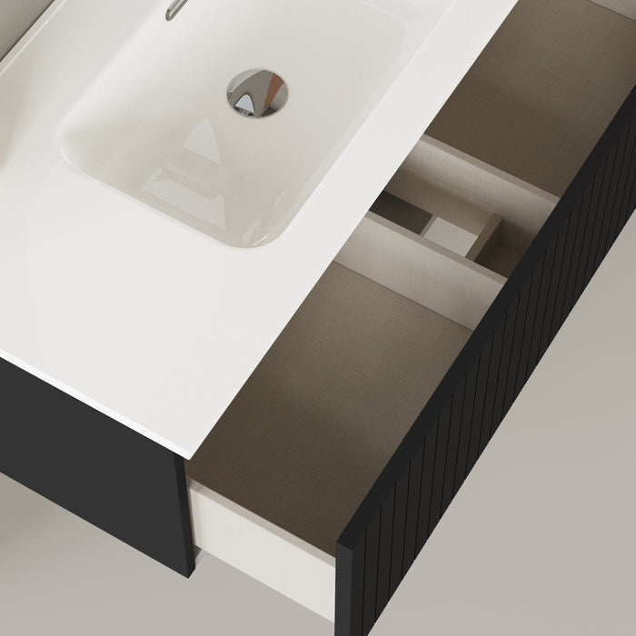 Linea Matt Black Fluted Wall Hung Vanity Unit Including Basin 1000mm x 460mm