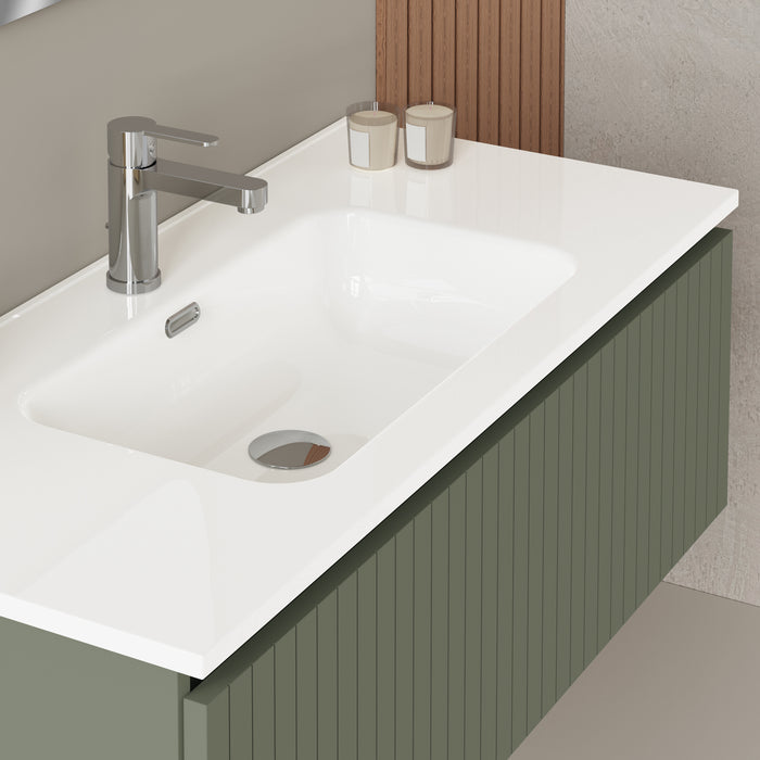 Linea Muscat Sage Fluted Wall Hung Vanity Unit Including Basin 1000mm x 460mm