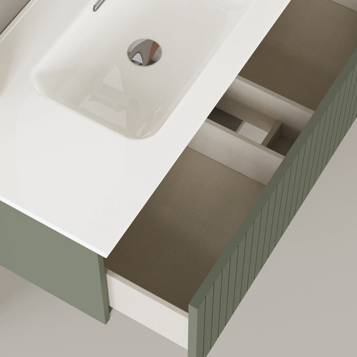 Linea Muscat Sage Fluted Wall Hung Vanity Unit Including Basin 1000mm x 460mm