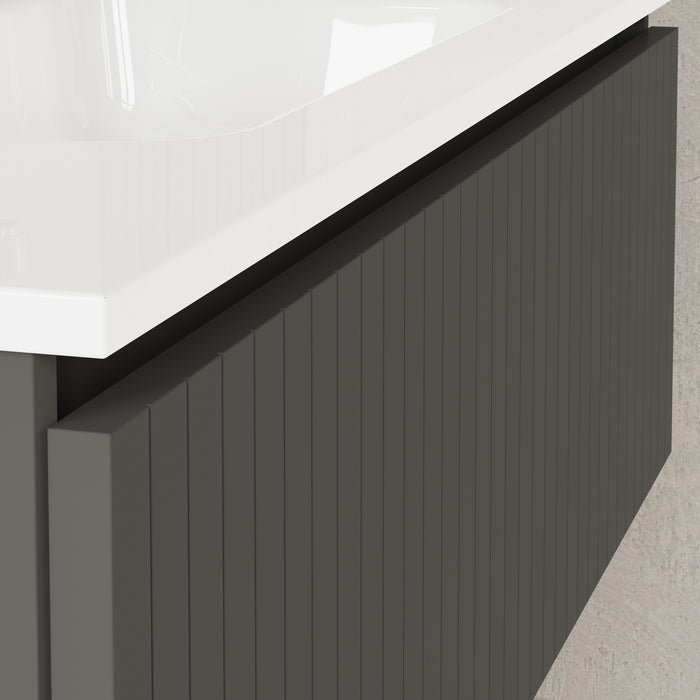 Linea Matt Grey Fluted Wall Hung Vanity Unit Including Basin 1000mm x 460mm