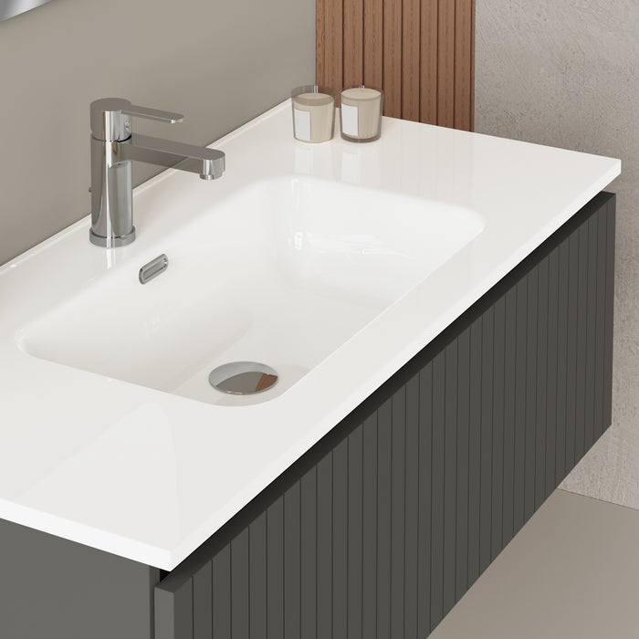 Linea Matt Grey Fluted Wall Hung Vanity Unit Including Basin 1000mm x 460mm