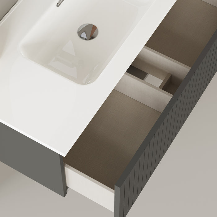 Linea Matt Grey Fluted Wall Hung Vanity Unit Including Basin 1000mm x 460mm