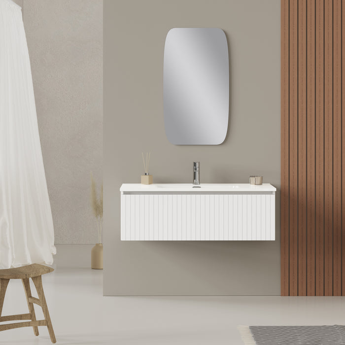 Linea Matt White Fluted Wall Hung Vanity Unit Including Basin 1000mm x 460mm