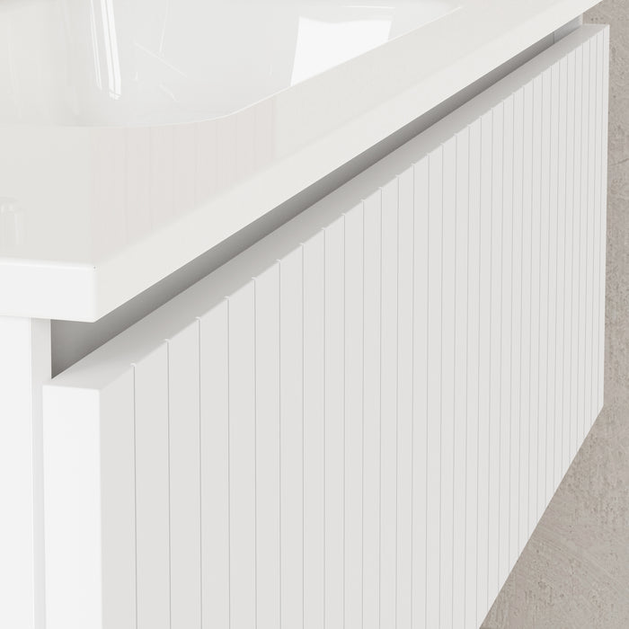 Linea Matt White Fluted Wall Hung Vanity Unit Including Basin 1000mm x 460mm