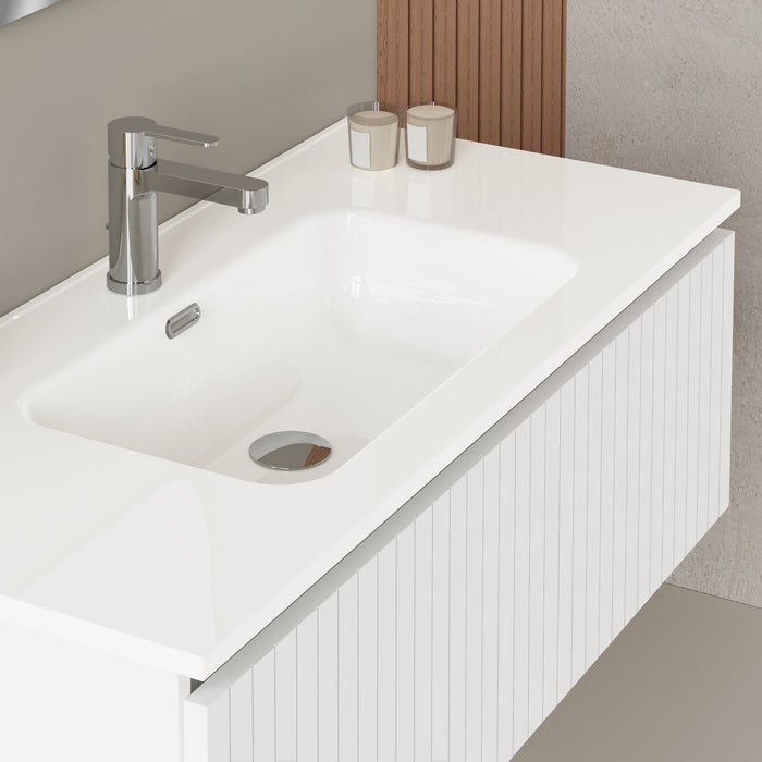 Linea Matt White Fluted Wall Hung Vanity Unit Including Basin 1000mm x 390mm