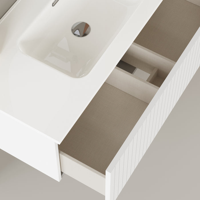 Linea Matt White Fluted Wall Hung Vanity Unit Including Basin 1000mm x 460mm