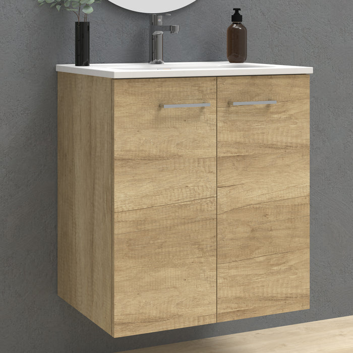 Alpine 600mm Natural Oak Wall Hung Vanity Unit