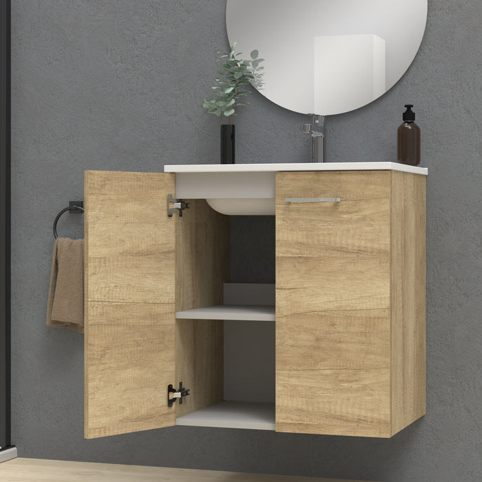 Alpine 600mm Natural Oak Wall Hung Vanity Unit