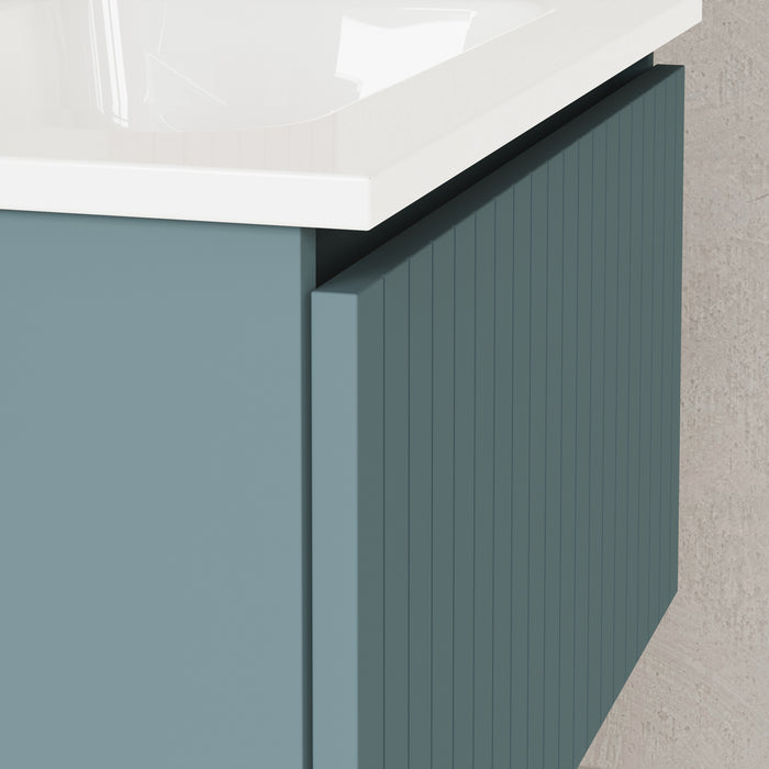 Linea Ocean Blue Fluted Wall Hung Vanity Unit Including Basin 600mm x 460mm