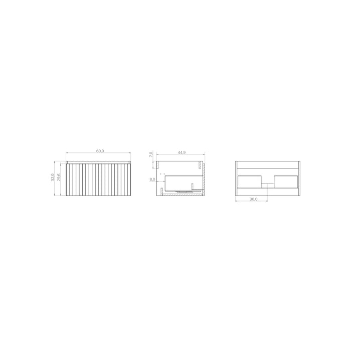 Linea Ocean Blue Fluted Wall Hung Vanity Unit Including Basin 600mm x 460mm