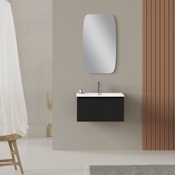 Linea Matt Black Fluted Wall Hung Vanity Unit Including Basin 600mm x 460mm