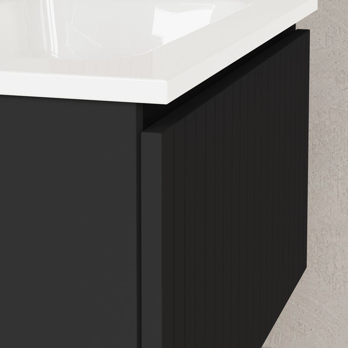 Linea Matt Black Fluted Wall Hung Vanity Unit Including Basin 600mm x 390mm