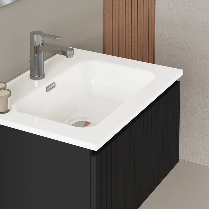 Linea Matt Black Fluted Wall Hung Vanity Unit Including Basin 600mm x 460mm