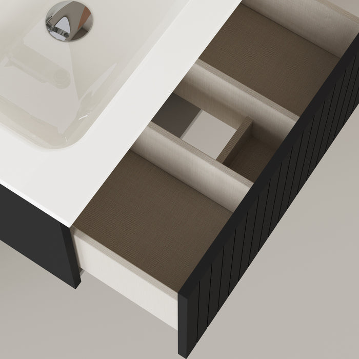 Linea Matt Black Fluted Wall Hung Vanity Unit Including Basin 600mm x 460mm