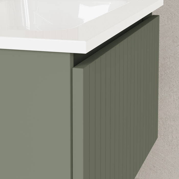 Linea Muscat Sage Fluted Wall Hung Vanity Unit Including Basin 600mm x 460mm