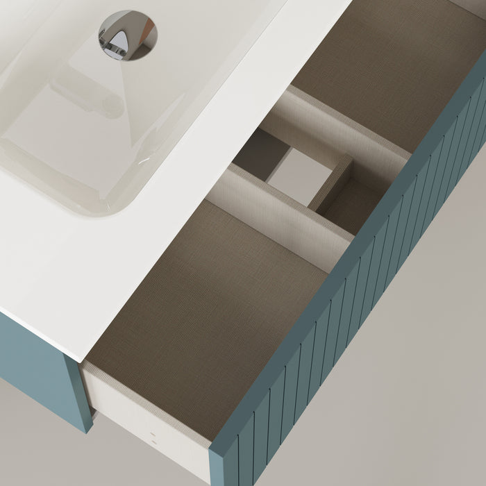 Linea Ocean Blue Fluted Wall Hung Vanity Unit Including Basin 800mm x 460mm