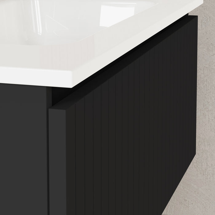 Linea Matt Black Fluted Wall Hung Vanity Unit Including Basin 800mm x 390mm