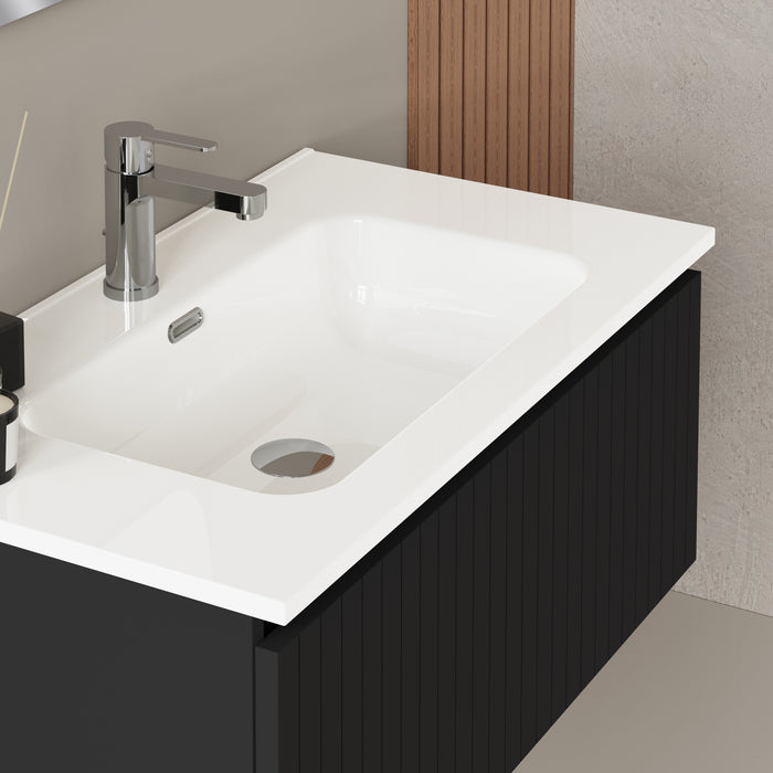 Linea Matt Black Fluted Wall Hung Vanity Unit Including Basin 800mm x 460mm
