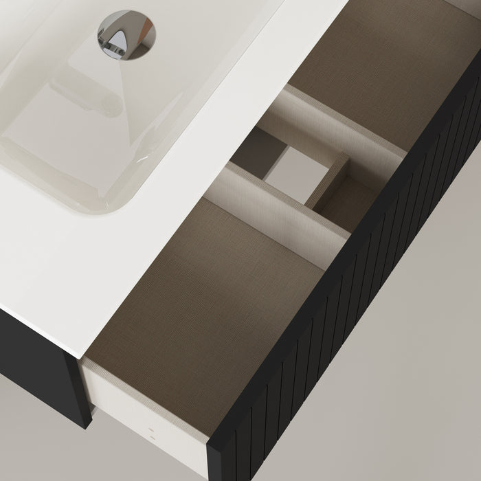 Linea Matt Black Fluted Wall Hung Vanity Unit Including Basin 800mm x 390mm