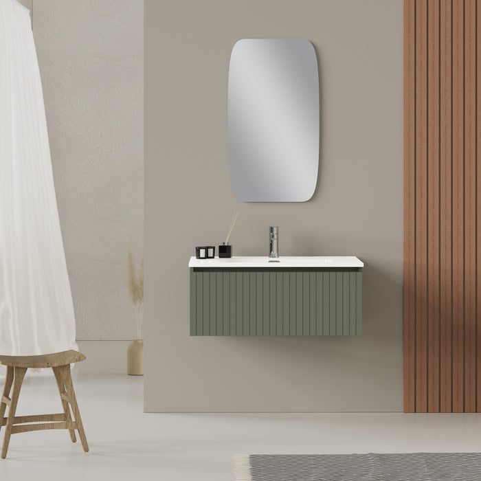 Linea Muscat Sage Fluted Wall Hung Vanity Unit Including Basin 800mm x 460mm