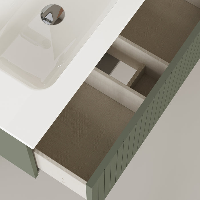 Linea Muscat Sage Fluted Wall Hung Vanity Unit Including Basin 800mm x 460mm