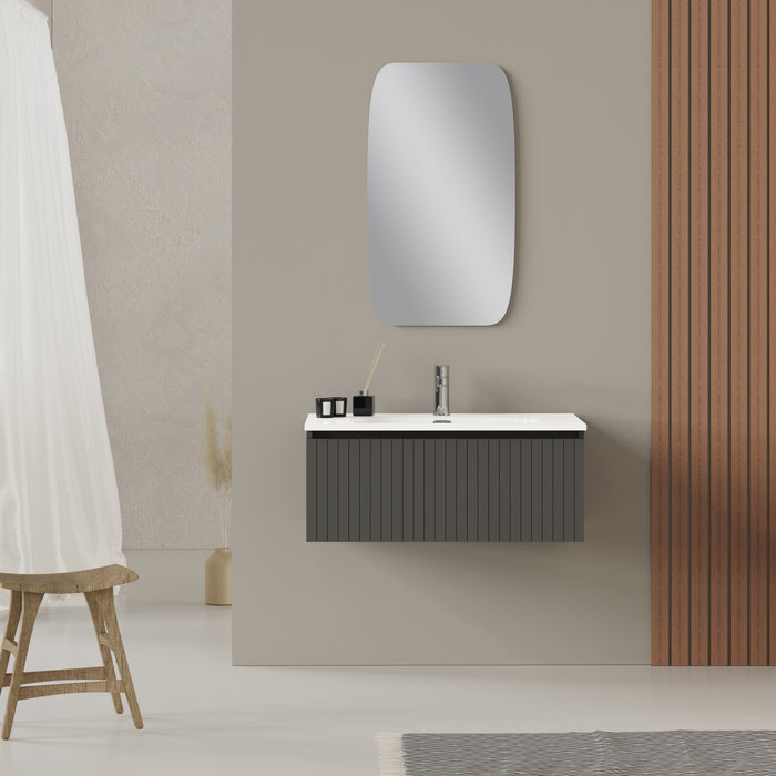 Linea Matt Grey Fluted Wall Hung Vanity Unit Including Basin 800mm x 460mm