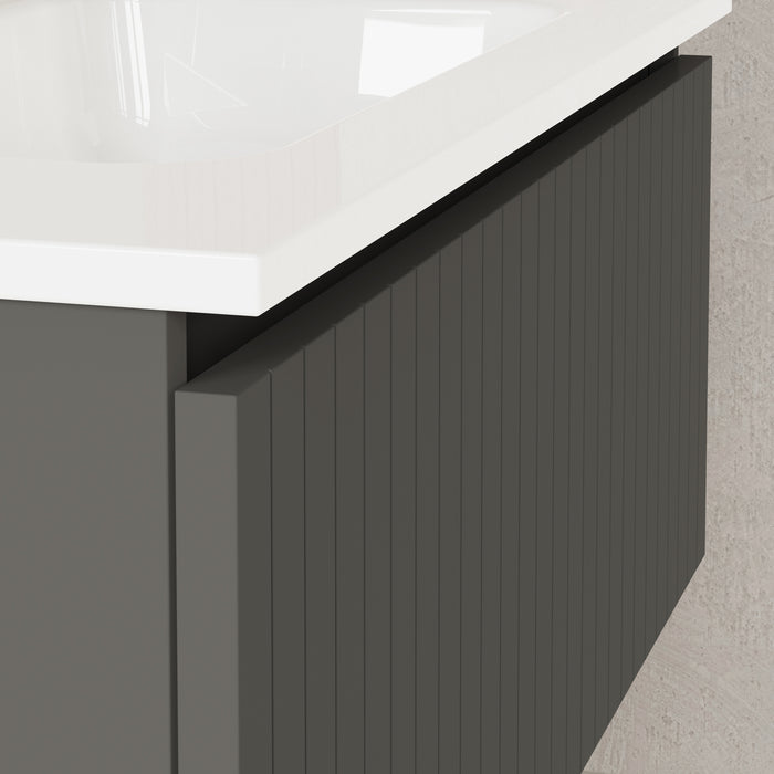 Linea Matt Grey Fluted Wall Hung Vanity Unit Including Basin 800mm x 460mm